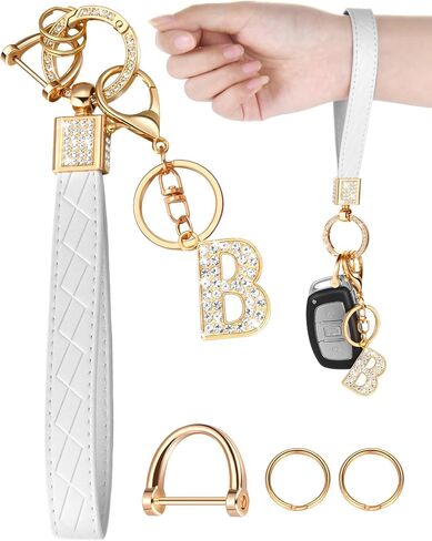 Letter Leather Wristlet Keychain Car Keys Keychain Bracelet Keychain Large Keychain for Girl Woman Personalized Gift in Kuwait