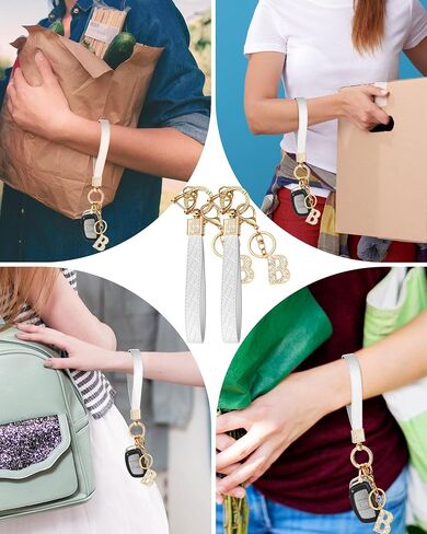 Letter Leather Wristlet Keychain Car Keys Keychain Bracelet Keychain Large Keychain for Girl Woman Personalized Gift in Kuwait