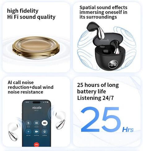 Wireless Earbuds,Bluetooth V5.3 Headphones,Waterproof in-Ear Earbuds,Built in Mics Long Playtime High-Fidelity Stereo Earphone,Noise Reduction Bluetooth Headsets for Gym/Workouts/Gaming/Sports in Kuwait