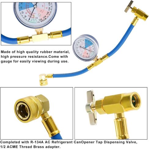 مقياس خرطوم شحن غاز التبريد R134A، طقم خرطوم إعادة شحن غاز التبريد مع 3 عبوات BPV-31 مجموعة صمامات صنبور ثقب الرصاصة لعلبة شحن مبرد تكييف هواء السيارة إلى منفذ R-12/R-22 in Kuwait