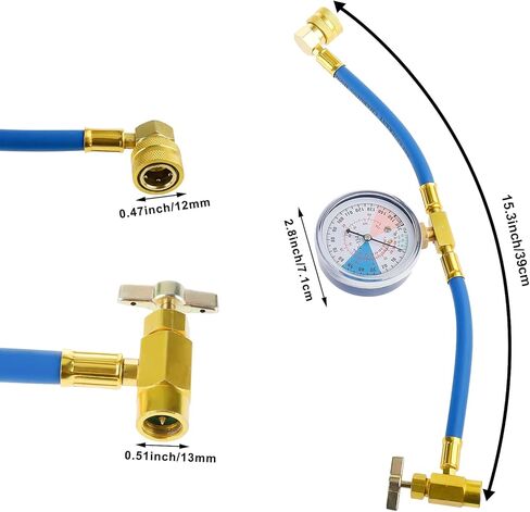 مقياس خرطوم شحن غاز التبريد R134A، طقم خرطوم إعادة شحن غاز التبريد مع 3 عبوات BPV-31 مجموعة صمامات صنبور ثقب الرصاصة لعلبة شحن مبرد تكييف هواء السيارة إلى منفذ R-12/R-22 in Kuwait