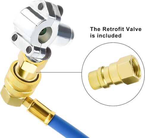 مقياس خرطوم شحن غاز التبريد R134A، طقم خرطوم إعادة شحن غاز التبريد مع 3 عبوات BPV-31 مجموعة صمامات صنبور ثقب الرصاصة لعلبة شحن مبرد تكييف هواء السيارة إلى منفذ R-12/R-22 in Kuwait