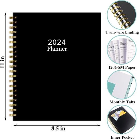 Planner 2024-2024 Academic Weekly Monthly Planner 8.5x11 Daily Agenda Academic Yearly Planner,12 Monthly Tabs, Calendar, Inner Pocket, Flexible Cover,Twin-Wire Binding in Saudi Arabia