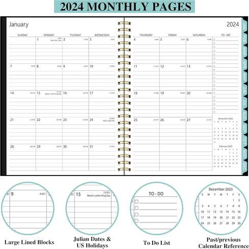 Planner 2024-2024 Academic Weekly Monthly Planner 8.5x11 Daily Agenda Academic Yearly Planner,12 Monthly Tabs, Calendar, Inner Pocket, Flexible Cover,Twin-Wire Binding in Saudi Arabia