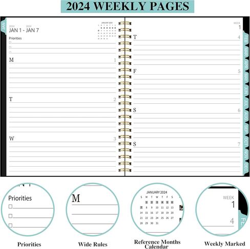 Planner 2024-2024 Academic Weekly Monthly Planner 8.5x11 Daily Agenda Academic Yearly Planner,12 Monthly Tabs, Calendar, Inner Pocket, Flexible Cover,Twin-Wire Binding in Saudi Arabia