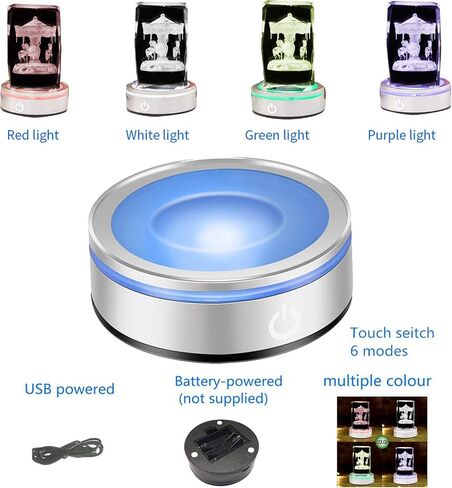 LED Light Base, 6 Colors LED Display Base for Crystals Glass Art,Show Stand with Sensitive Touch Switch for 3D Crystal Glass Art Silver Round in Saudi Arabia