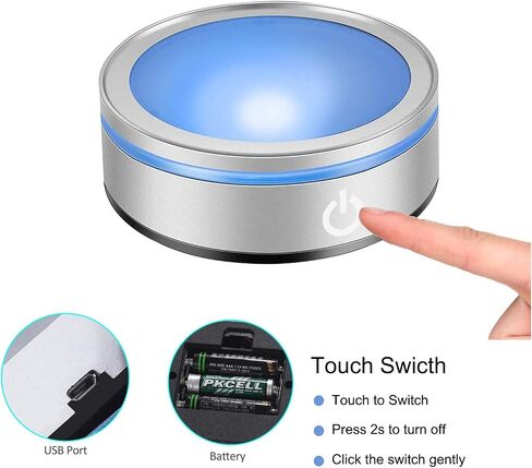LED Light Base, 6 Colors LED Display Base for Crystals Glass Art,Show Stand with Sensitive Touch Switch for 3D Crystal Glass Art Silver Round in Saudi Arabia