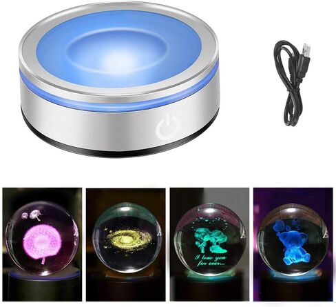 LED Light Base, 6 Colors LED Display Base for Crystals Glass Art,Show Stand with Sensitive Touch Switch for 3D Crystal Glass Art Silver Round in Saudi Arabia