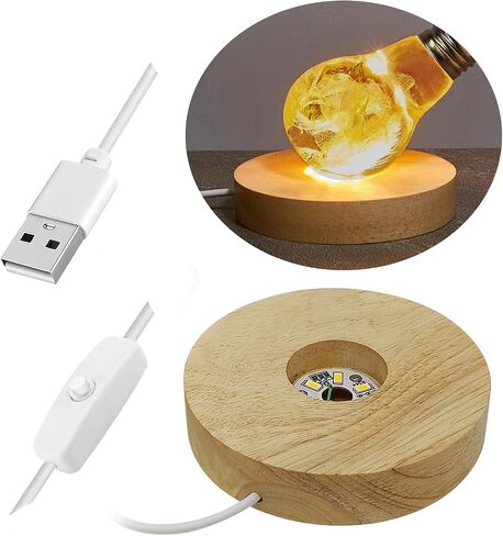Round Led Light Wood Base, 3.94 Inch Wooden Light Stand Base Round Wooden Led Lights Display Base Wood Led Lights Display Bases for 3D Crystal Glass Resin Art (Multicolor+Yellow) in Saudi Arabia