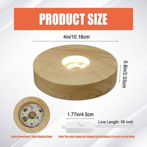 Round Led Light Wood Base, 3.94 Inch Wooden Light Stand Base Round Wooden Led Lights Display Base Wood Led Lights Display Bases for 3D Crystal Glass Resin Art (Multicolor+Yellow) in Saudi Arabia