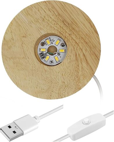 Round Led Light Wood Base, 3.94 Inch Wooden Light Stand Base Round Wooden Led Lights Display Base Wood Led Lights Display Bases for 3D Crystal Glass Resin Art (Multicolor+Yellow) in Saudi Arabia