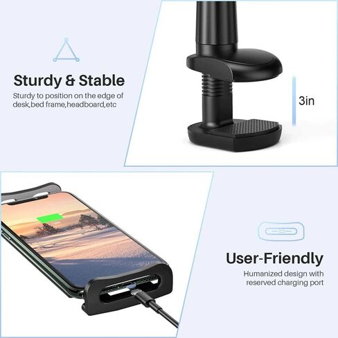 Gooseneck Tablet Holder Cell Phone Holder, Universal 360° Flexible Tablet Stand, Lazy Arm Holder Clamp Mount Bracket Bed for iPad mini/Air, Samsung Galaxy Tab and 4.7-11" Devices(Black) in Kuwait