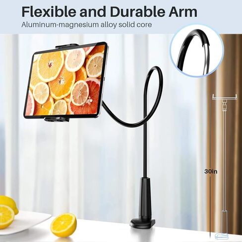 Gooseneck Tablet Holder Cell Phone Holder, Universal 360° Flexible Tablet Stand, Lazy Arm Holder Clamp Mount Bracket Bed for iPad mini/Air, Samsung Galaxy Tab and 4.7-11" Devices(Black) in Kuwait