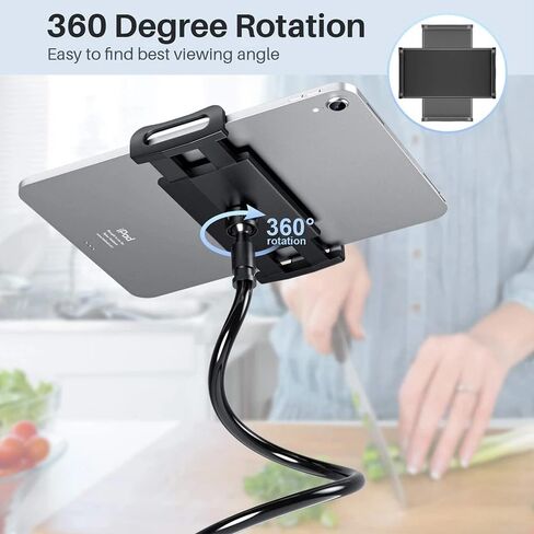 Gooseneck Tablet Holder Cell Phone Holder, Universal 360° Flexible Tablet Stand, Lazy Arm Holder Clamp Mount Bracket Bed for iPad mini/Air, Samsung Galaxy Tab and 4.7-11" Devices(Black) in Kuwait