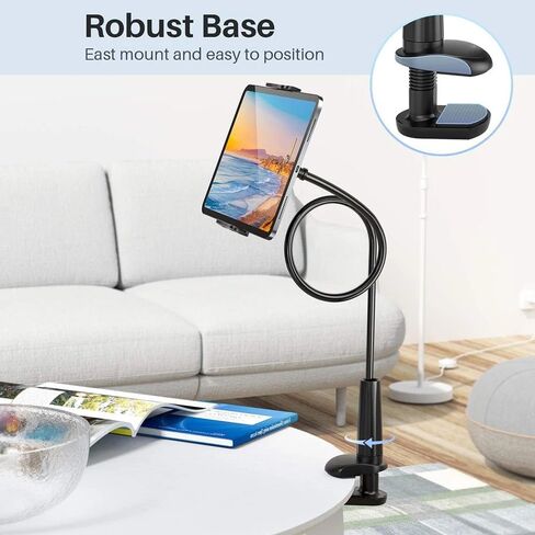 Gooseneck Tablet Holder Cell Phone Holder, Universal 360° Flexible Tablet Stand, Lazy Arm Holder Clamp Mount Bracket Bed for iPad mini/Air, Samsung Galaxy Tab and 4.7-11" Devices(Black) in Kuwait