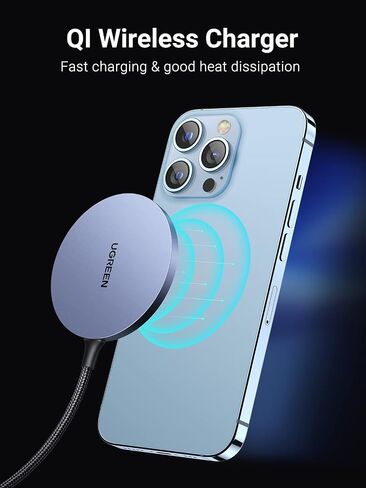 UGREEN Magnetic Wireless Charger, Portable Wireless Charging Pad with 5FT Cable Compatible with iPhone 15/15 Plus/15 Pro/15 Pro Max/14/13/12, and AirPods in Saudi Arabia