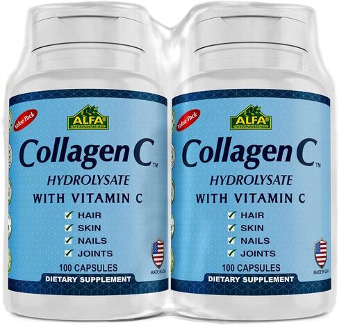 CollagenC Hydrolysate by Alfa Vitamins - Contains biotin and Vitamin C - 100 Capsules Each - 2 Pack in Saudi Arabia