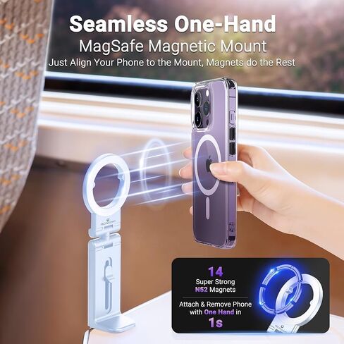 PROfezzion 2 Pack Magnetic Airplane Phone Holder for Mag Safe iPhone 16 15 14 13 12 & All Phone, 360°Rotation Travel Must Have Handsfree Phone Mount for Desk/Tray Table Travel Accessory in Kuwait