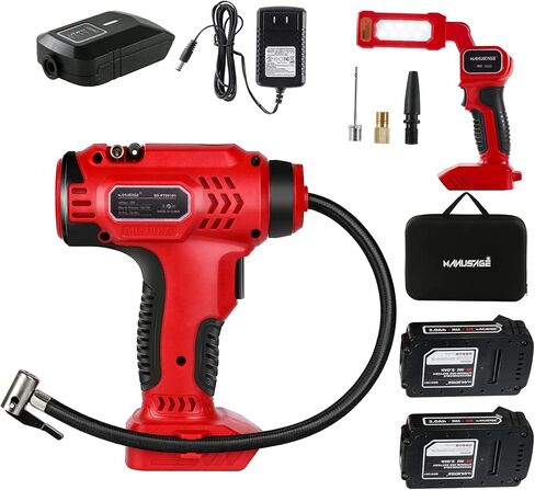 منفاخ إطارات وضاغط هواء ومجموعة إضاءة للعمل، مضخة إطار سيارة لاسلكية 20 فولت مع مقياس ضغط رقمي، بطارية ليثيوم أيون 2.0 أمبير قابلة لإعادة الشحن، ضوء عمل ليثيوم أيون 20 فولت in Kuwait