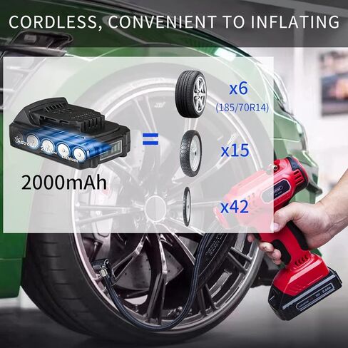 منفاخ إطارات وضاغط هواء ومجموعة إضاءة للعمل، مضخة إطار سيارة لاسلكية 20 فولت مع مقياس ضغط رقمي، بطارية ليثيوم أيون 2.0 أمبير قابلة لإعادة الشحن، ضوء عمل ليثيوم أيون 20 فولت in Kuwait