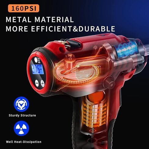 منفاخ إطارات وضاغط هواء ومجموعة إضاءة للعمل، مضخة إطار سيارة لاسلكية 20 فولت مع مقياس ضغط رقمي، بطارية ليثيوم أيون 2.0 أمبير قابلة لإعادة الشحن، ضوء عمل ليثيوم أيون 20 فولت in Kuwait