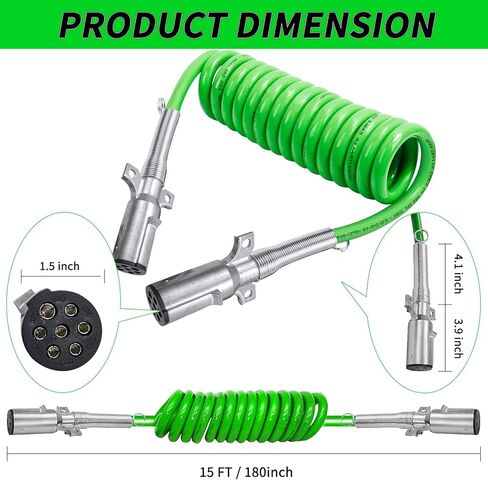 Voilamart 15Ft 7 طريقة ملفوف مقطورة الحبل كابل ABS الطاقة الكهربائية الثقيلة كابل لفائف الطاقة لشبه الشاحنات مقطورة الجرارات in Kuwait
