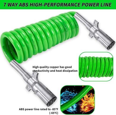 Voilamart 15Ft 7 طريقة ملفوف مقطورة الحبل كابل ABS الطاقة الكهربائية الثقيلة كابل لفائف الطاقة لشبه الشاحنات مقطورة الجرارات in Kuwait