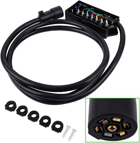 SCITOO 9 Feet 7 Way Plug Inline Trailer Cord with 7 Gang Junction Box, Auto 7 Pin Trailer Wiring Harness, 7 Way RV Style Trailer Plug Wiring for RV Trailers, Campers, Caravans, Trucks, ETL Listed in Saudi Arabia