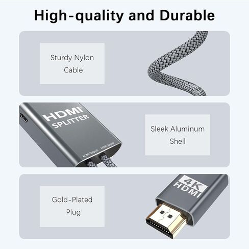 Basesailor HDMI Splitter 1 in 2 Out 4Feet with Type C Cord,Aluminum 4K HDMI Splitter Cable for Dual Monitors,Double Female Port HDMI Splitter Adapter Extended Display Conver for HDTV HD,LED in Saudi Arabia