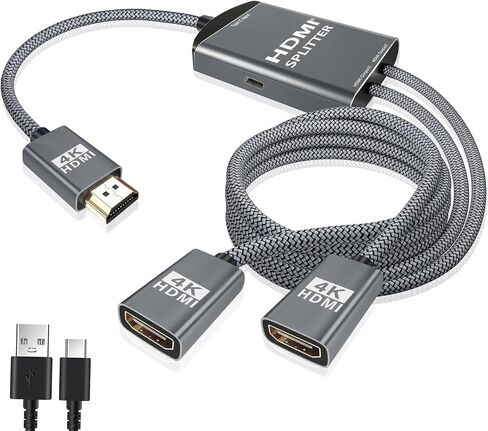 Basesailor HDMI Splitter 1 في 2 خارج 4 أقدام مع سلك من النوع C، كابل مقسم HDMI من الألومنيوم 4K للشاشات المزدوجة، محول مقسم HDMI بمنفذ أنثى مزدوج، محول عرض ممتد لـ HDTV HD، LED in Kuwait