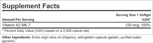 أندرو ليسمان فيتامين K2 MK7 120 ميكروجرام 60 كبسولة هلامية - ضروري لاستخدام الكالسيوم بشكل صحي، ويعزز صحة الهيكل العظمي والقلب والشرايين. لا إضافات. كبسولات هلامية صغيرة سهلة البلع in Kuwait