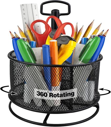 TONOS Large Pen Holder Pencil Holder for Desk, 360° Rotating Desktop Organizer Storage Caddy with 4 Compartments for Office Home School Supplies Collection. in Saudi Arabia