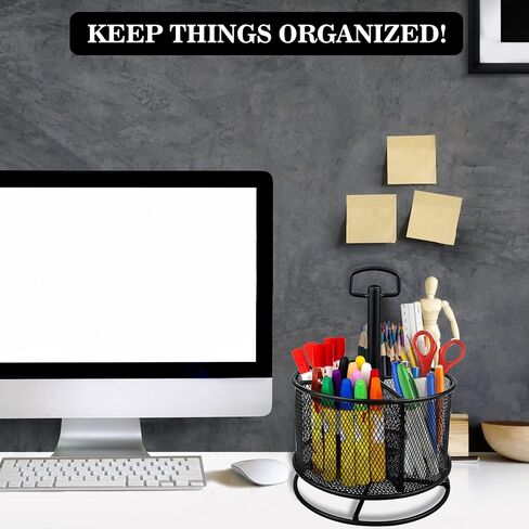 TONOS Large Pen Holder Pencil Holder for Desk, 360° Rotating Desktop Organizer Storage Caddy with 4 Compartments for Office Home School Supplies Collection. in Saudi Arabia