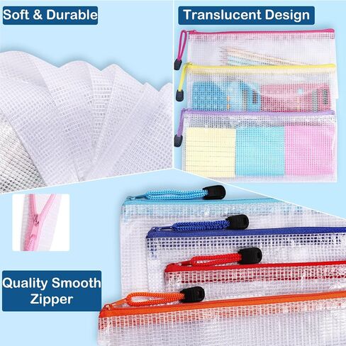 20pcs Mesh Zipper Pouch,Waterproof Zipper Bags,Plastic Zipper Pouches for Organizing,10 Colors Mesh Zipper Pouch Bags Multipurpose for Travel Storage Home Office Supplies(A4/13.5x9.5in) in Saudi Arabia