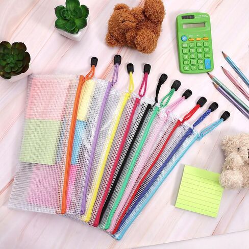 20pcs Mesh Zipper Pouch,Waterproof Zipper Bags,Plastic Zipper Pouches for Organizing,10 Colors Mesh Zipper Pouch Bags Multipurpose for Travel Storage Home Office Supplies(A4/13.5x9.5in) in Saudi Arabia