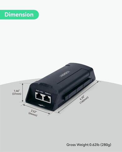 حاقن LINOVISION بمنفذ واحد BT90W PoE، ناقل حركة فائق السرعة 1000 ميجا بت في الثانية/2.5 جيجا، متوافق مع معيار IEEE802.3af/at/bt PD، حاقن POE++ لكاميرا PTZ ذات استهلاك الطاقة العالية، هاتف VoIP in Kuwait