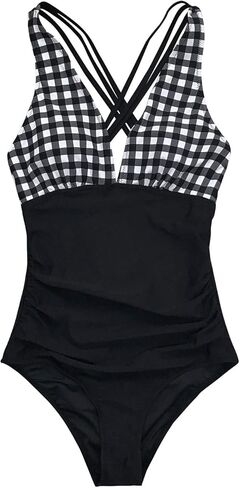 بدلة سباحة نسائية من CUPSHE قطعة واحدة ورقبة على شكل حرف V للتحكم في البطن وظهر متقاطع in Kuwait