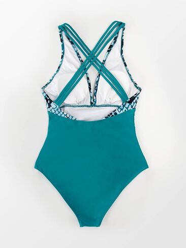 CUPSHE Women's One Piece V Neck Tummy Control Cross Back Vintage Swimsuit in Saudi Arabia