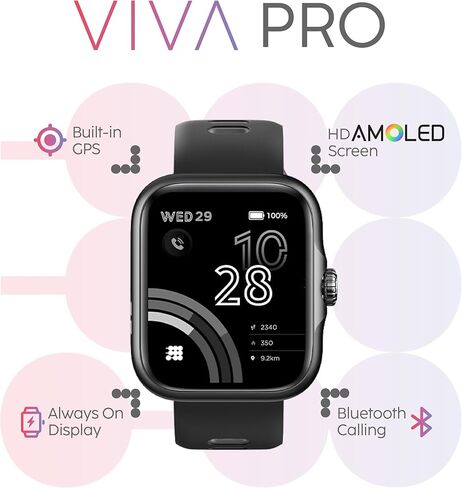 Cubitt Viva Pro Smartwatch/Fitness Tracker with 1.78" Touch AMOLED Screen, Bluetooth Calling, Built in GPS, 60+ Sports, Blood Oxygen, Heart Rate, Stress and Sleep Monitor, Waterproof, Step Counter in Kuwait