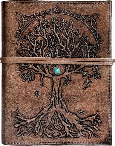 jaald 8" Large Leather Journal Handmade Tree of Life Leather Bound A5 Notebook Refillable Diary with Lined Paper Notepad Sketcbook with Stone for women and men Writing pad Gift for Artist Sketch in Kuwait
