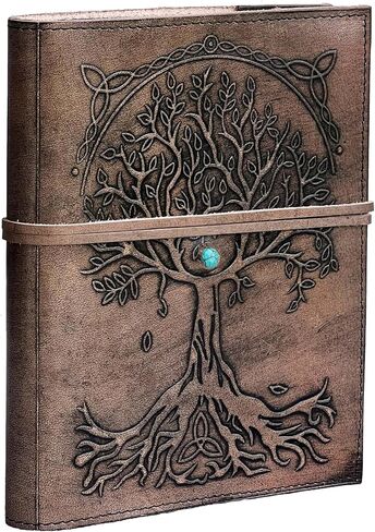 jaald 8" Large Leather Journal Handmade Tree of Life Leather Bound A5 Notebook Refillable Diary with Lined Paper Notepad Sketcbook with Stone for women and men Writing pad Gift for Artist Sketch in Kuwait