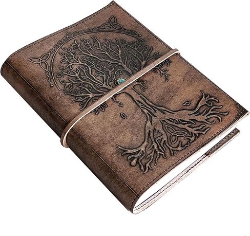 jaald 8" Large Leather Journal Handmade Tree of Life Leather Bound A5 Notebook Refillable Diary with Lined Paper Notepad Sketcbook with Stone for women and men Writing pad Gift for Artist Sketch in Kuwait
