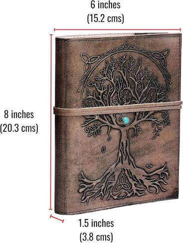jaald 8" Large Leather Journal Handmade Tree of Life Leather Bound A5 Notebook Refillable Diary with Lined Paper Notepad Sketcbook with Stone for women and men Writing pad Gift for Artist Sketch in Kuwait