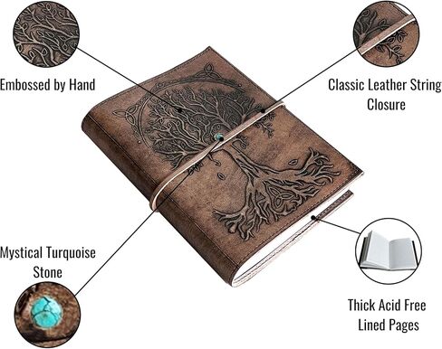jaald 8" Large Leather Journal Handmade Tree of Life Leather Bound A5 Notebook Refillable Diary with Lined Paper Notepad Sketcbook with Stone for women and men Writing pad Gift for Artist Sketch in Kuwait