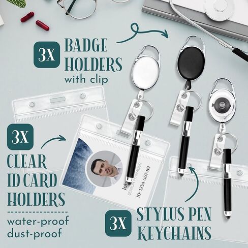 مجموعة مكونة من 3 قطع من بكرة الشارة، وبكرات الشارات القابلة للسحب، تأتي مع 3 أقلام صغيرة و3 حاملات للبطاقات، بالإضافة إلى مشبك التمساح وحبل قابل للسحب، وبكرة شارة الممرضة بثلاثة ألوان. in Kuwait