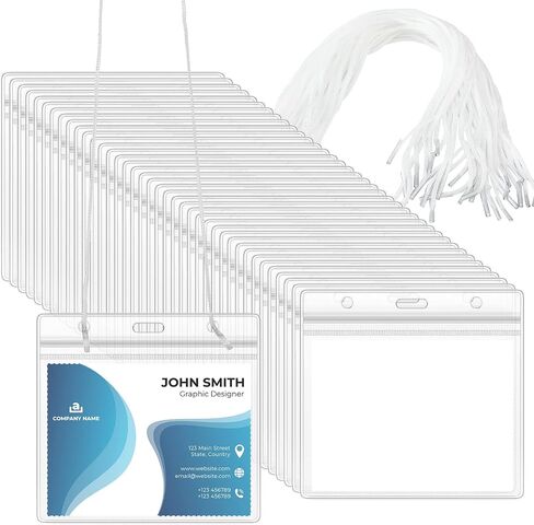 Eaasty 200 Pack Neck Hang Badge Holder with Labels, Clear Hanging Lanyard Style Name Badges Waterproof Name Tag Badge Holders with Lanyard for Meeting Seminar Show Event and Conference in Saudi Arabia