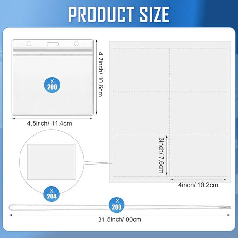 Eaasty 200 Pack Neck Hang Badge Holder with Labels, Clear Hanging Lanyard Style Name Badges Waterproof Name Tag Badge Holders with Lanyard for Meeting Seminar Show Event and Conference in Saudi Arabia
