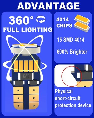 194 لمبة LED كهرمان 168 175 2825 W5W لمبات LED T10 LED لمبة 6000K، لا توجد مصابيح بديلة قطبية لأضواء السيارة الداخلية وقبة خريطة الباب وأضواء لوحة الترخيص، حزمة من 10 in Kuwait