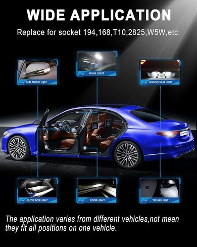194 لمبة LED كهرمان 168 175 2825 W5W لمبات LED T10 LED لمبة 6000K، لا توجد مصابيح بديلة قطبية لأضواء السيارة الداخلية وقبة خريطة الباب وأضواء لوحة الترخيص، حزمة من 10 in Kuwait