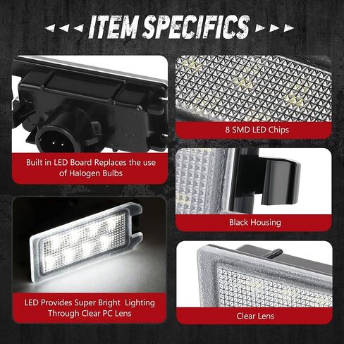NVL-LPL-027 Pair of Black Housing/Clear Lens LED License Plate Lights Compatible with Viper 2015-2017 / Grand Cherokee 2014-2020 in Saudi Arabia
